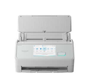 The ScanSnap iX2500 document scanner open in the color white.