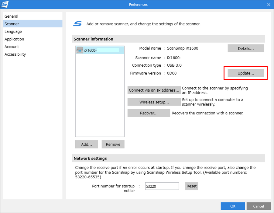 ScanSnap Home Software Firmware Update
