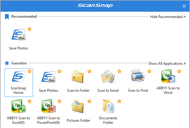 ScanSnap Quick Menu