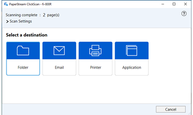 Paperstream ClickScan Select Destination UI