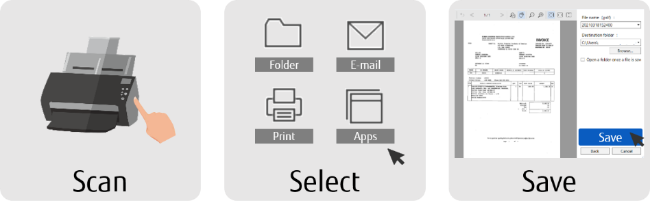 PaperStream ClickScan Scan Select Save