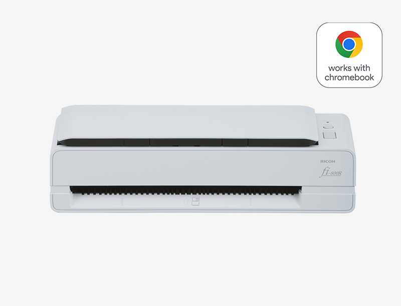 Ricoh fi-800R document scanner with Works With Chromebook badge