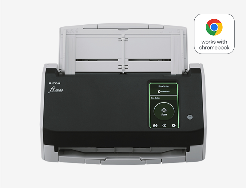 Ricoh fi-8040 document scanner with Works With Chromebook badge