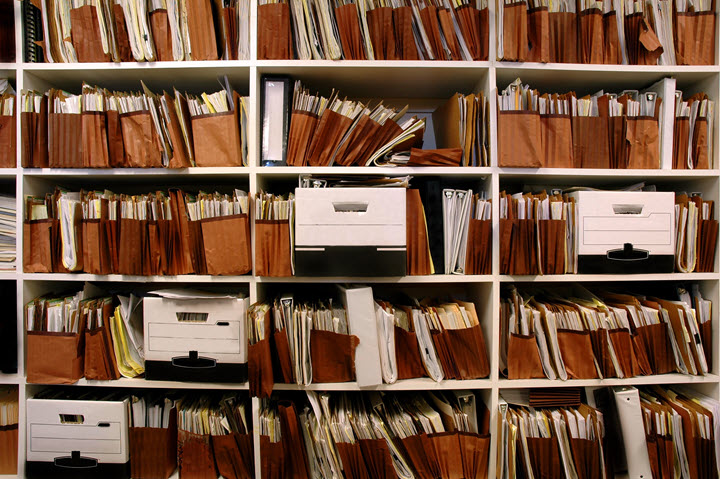 Many shelves full of client files