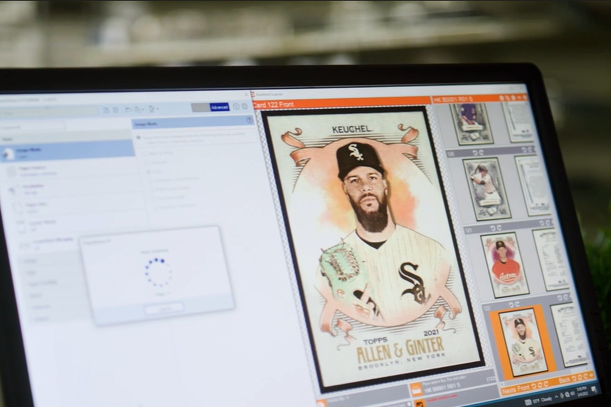 Computer screen showing baseball trading card.