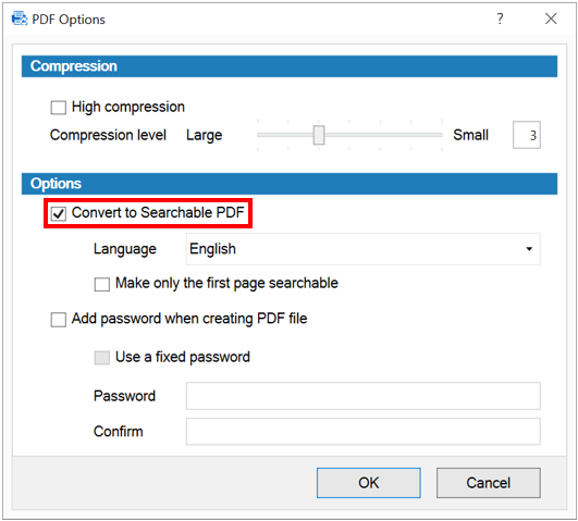 Software interface showing PaperStream Capture Pro creating searchable PDFs with OCR.