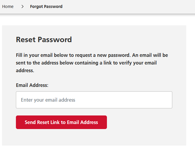 Screenshot of Reset Password page