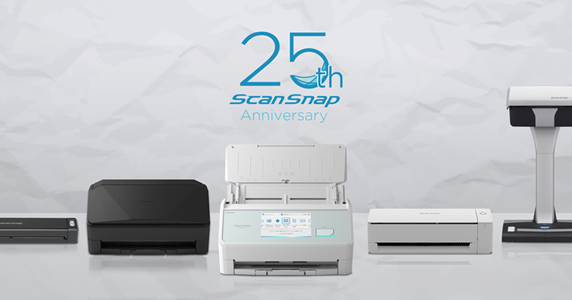 ScanSnap 25th Anniversary logo and family of products