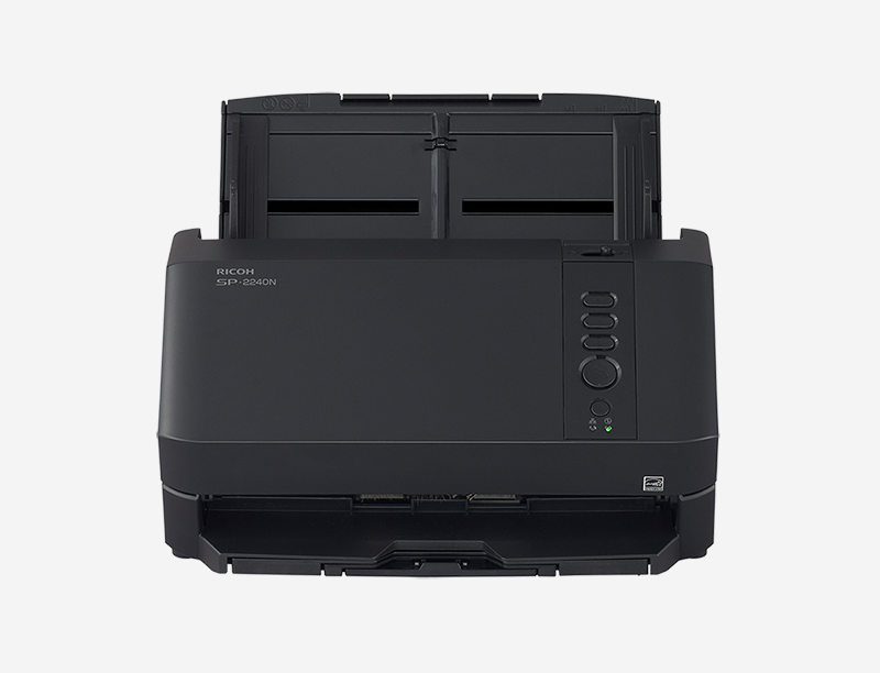 SP-2240N entry-level network scanner with one-push PC-free scanning, compact design for personal and small business use.