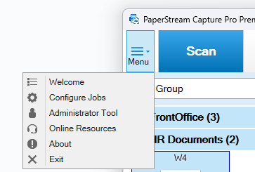 PaperStream Capture Pro drop down menu image