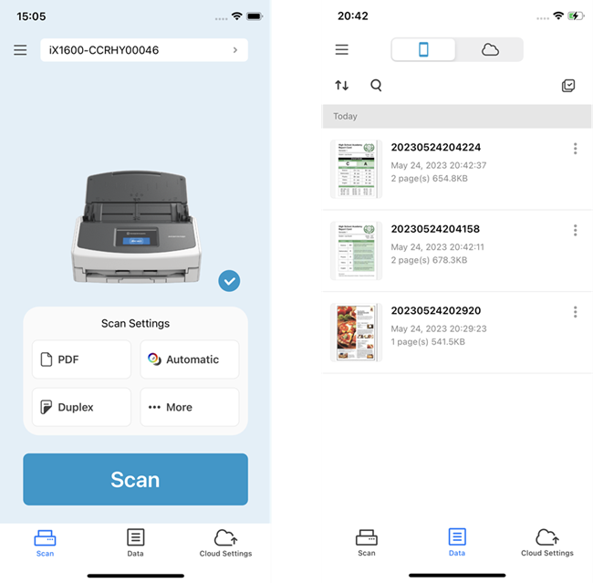 ScanSnap Home Mobile App Screens